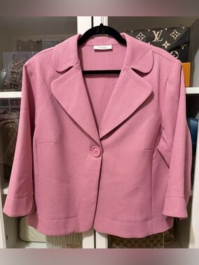 dressbarn Pink Single-Button Textured Blazer